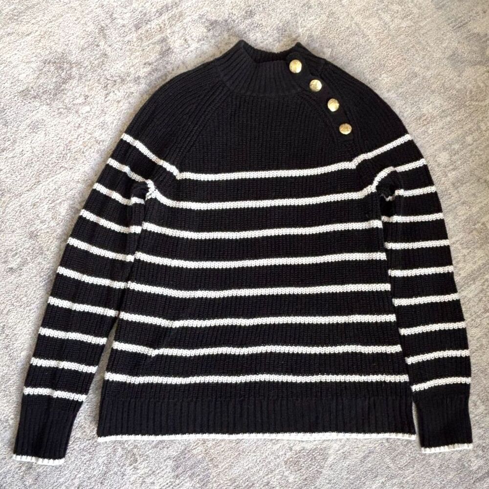J.Crew Button-shoulder Striped Mockneck Sweater | XS | 100% Cotton